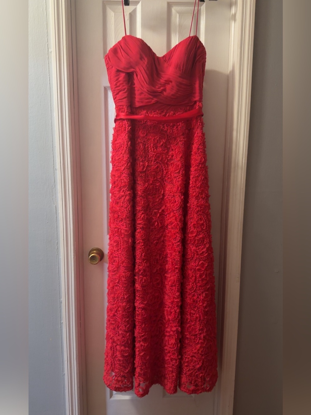 Aidan Mattox Red Strapless Textured Maxi Dress